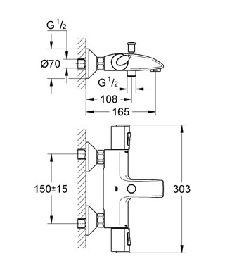 Grohe Grohtherm 1000 34155 000 termosztátos kádtöltő csaptelep (34155000)