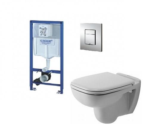 Grohe. Rapid SL 38528 001 Szerelőelelm, Cosmopolitan króm nyomólap, Duravit D-code 220909 Fali wc