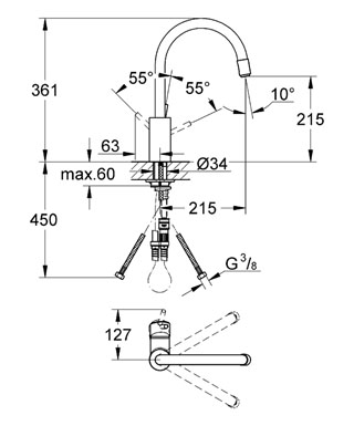 Grohe Concetto egykaros mosogató csaptelep kihúzható gyöngyöztetővel 32663 001 (32663001)