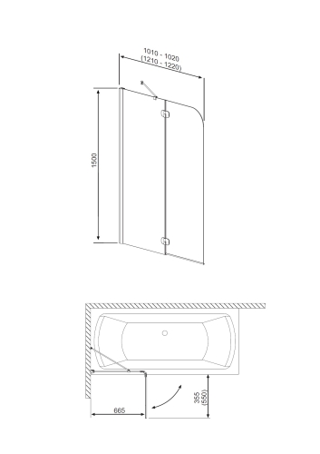 Radaway Torrenta PND 120x150 kádparaván, balos, Átlátszó 201203-101NL
