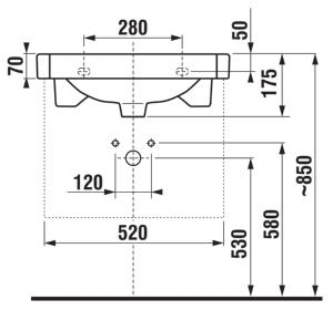 Jika Tigo 55x37 cm mosdó csaplyuk nélkül H8102120001091 (8.1021.2.000.109.1)
