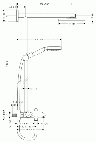 Hansgrohe Raindance 27141 000 S 180 kádhoz EcoSmart zuhanyrendszer 350 mm-es zuhanykarral termosztáttal