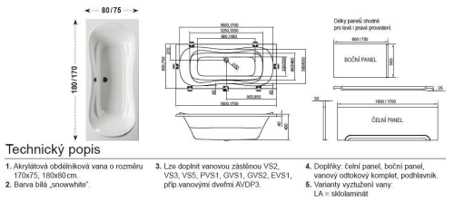 Ravak Campanula II kád oldallap 80-as CZ00140A00
