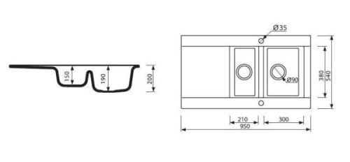 Marmorin Voga 1 medencés gránit mosogató gyümölcsmosóval csepegtetővel (szürke)