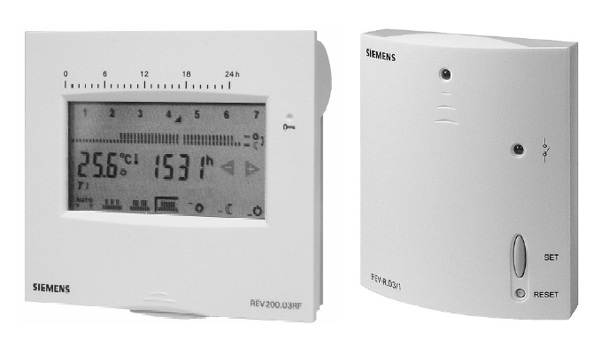 Siemens REV200RF fehér öntanuló érintőképernyős szobatermosztát rádiófrekvenciás összeköttetéssel