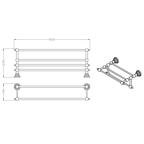 Sapho DIAMOND 60 cm törölközőtartó polc, bronz 1318-14