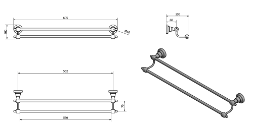 Sapho DIAMOND 60 cm dupla törölközőtartó, króm 1317-11