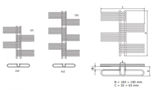 Radeco AREZ A5/Z 100 design törölközőszárítós csőradiátor (1640 W, fehér, 1250x865 mm)