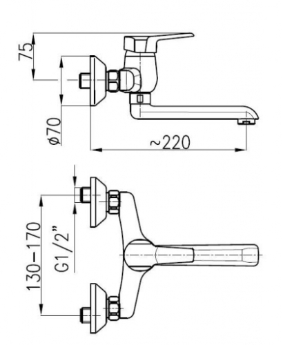 Armatura Beryl 4800-810-00 fali mosogató csaptelep 150 mm hosszú kifolyócsővel