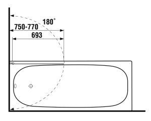 Jika Cubito 75x140-es kádparaván jobbos, króm, Átlátszó H2564250026681 (2.5642.5.002.668.1)