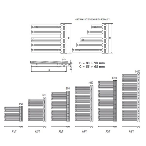 Radeco ATENA A4/T 50 design fürdőszobai csőradiátor (620 W, fehér, 1060x500 mm)
