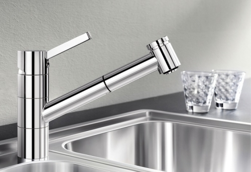 BLANCO TIVO-S króm kihúzható zuhanyfejes mosogató csaptelep (króm / alacsonynyomású, #518424)