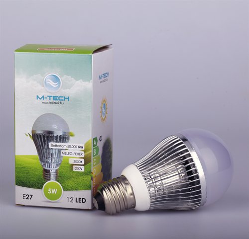M-Tech E27 Global 12 LED SMD 5W, High Power, 230V, 400Lm Meleg Fehér 3000K, MTL404 led izzó