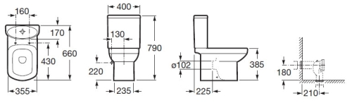 Roca Dama Senso Monoblokkos wc-csésze tartállyal, alsó/hátsó kifolyású, 7342515000+7341515000