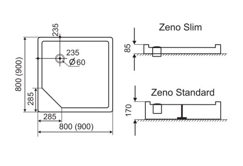 H2O Zeno Standard 80x80 szögletes zuhanytálca (12303)