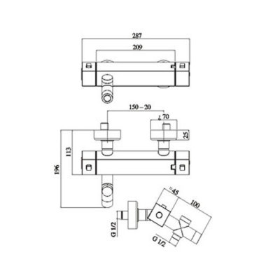 Nobili Cube termosztátos fali kádtöltő csaptelep CB00010CR