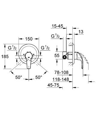 Grohe Eurosmart 33556 001 falsík alatti zuhanycsaptelep külső rész (33556 001)