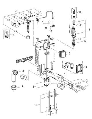 Grohe. Uniset 38642 001 falbaépíthető Wc öblítő tartály támasztólábbal (38642001)