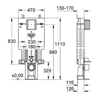 Grohe. Uniset 38642 001 falbaépíthető Wc öblítő tartály támasztólábbal Skate Cosmopolitan 38732 000 króm nyomólappal, Alföldi Saval 7068 19 01 laposöblítésű fali wc-vel