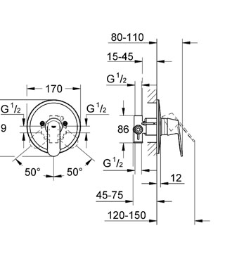 Grohe Eurosmart Cosmopolitan 32880 000 falsík alatti zuhanycsaptelep külső rész (32880000)