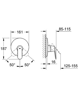 Grohe Eurosmart 19383 000 Cosmopolitan falsík alatti zuhanycsaptelep külső rész+Grohe Rapido E 35501 000 Falba sülly. kád-zuhany csaptelep belsőrész