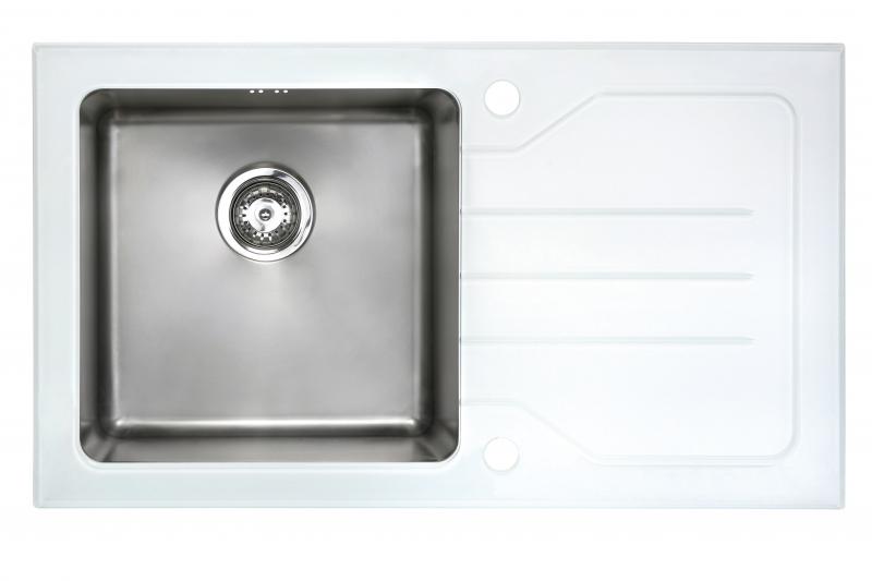NODOR CUBIC 40 GLASS rozsdamentes mosogató fehér üveg csepegtetővel (3536)
