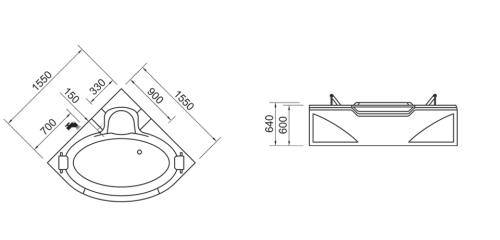 MyLine Spa Milan 155x155x75 előlapos sarok kádszet beépített üvegbetéttel AK00258