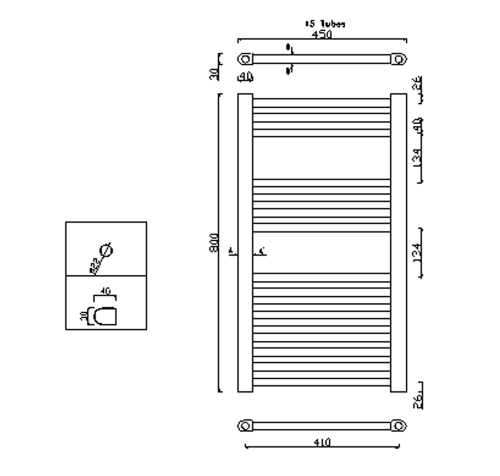 Sapho ALYA 450x800mm egyenes fürdőszobai radiátor, króm 1120-01
