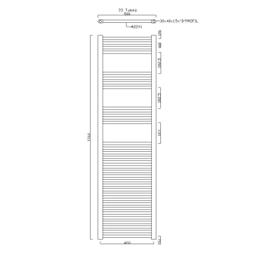 Sapho ALYA 500x1760mm egyenes fürdőszobai radiátor, króm 1120-08