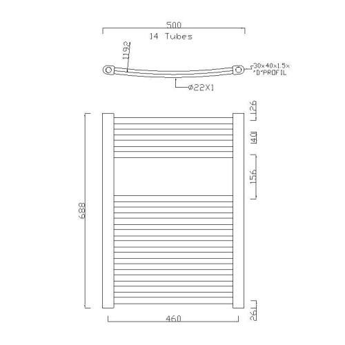 Sapho ALYA 500x688mm íves fürdőszobai radiátor, króm 1110-02