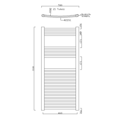 Sapho ALYA 500x1118mm íves fürdőszobai radiátor, króm 1110-05