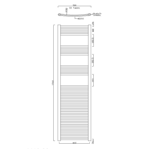 Sapho ALYA 500x1760mm íves fürdőszobai radiátor, króm 1110-08