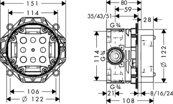 Hansgrohe PuraVida 15445400 falsík alatti kád csaptelep külső rész + Ibox Universal alaptest 01800180