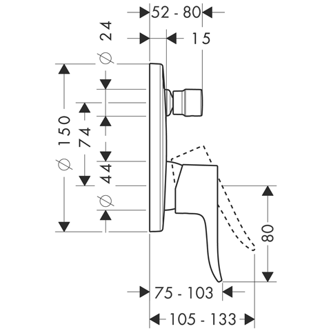 Hansgrohe Metris 31493000 falsík alatti kád csaptelep külső rész + Ibox Universal alaptest 01800180
