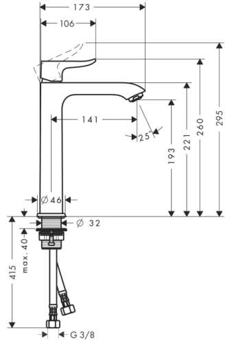 Hansgrohe Metris egykaros magasított mosdócsaptelep 200 lefolyó-garnitúra nélkül 31185 000 (31185000)