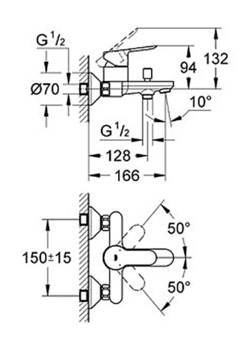 Grohe BauEdge 23356 000 Egykaros mosdócsaptelep + BauEdge 23334 000 Egykaros fali kádcsaptelep + Tempesta 28593 003 Zuhanygarnitúra*