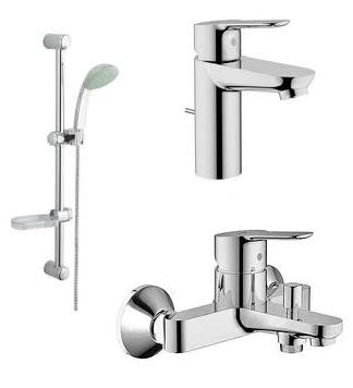 Grohe BauEdge 23356 000 Egykaros mosdócsaptelep + BauEdge 23334 000 Egykaros fali kádcsaptelep + Tempesta 28593 003 Zuhanygarnitúra*