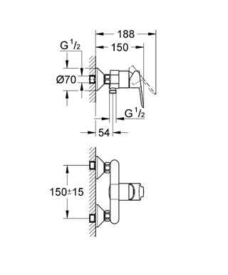 Grohe BauEdge 23356 000 Egykaros mosdócsaptelep + BauEdge 23333 000 Egykaros fali zuhanycsaptelep + Tempesta 28593 003 Zuhanygarnitúra