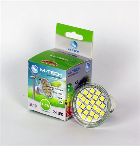 M-Tech GU10 Spot 24 LED SMD, 230V, 4,8W, 290Lm Meleg Fehér 3000K, 5050, MTL414 led izzó