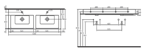 Sapho Ece Purity 120x45/14,5 ráültethető dupla mosdó 10PL50120 (2580)