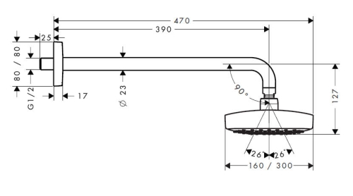 Hansgrohe Raindance Select E 300 2jet fejzuhany, 390 mm-es zuhanykarral, DN15 27385 000 (27385000)