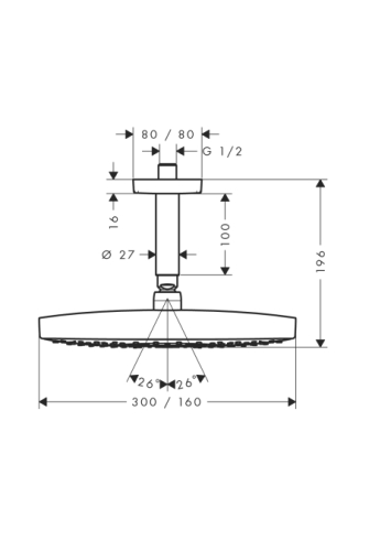 Hansgrohe Raindance Select E 300 2jet fehér/króm fejzuhany, mennyezeti csatlakozóval, DN15 27384 400 (27384400)