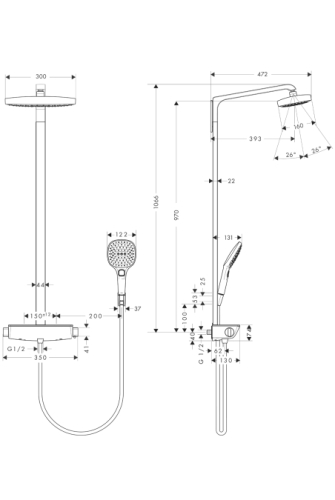 Hansgrohe Raindance Select E 300 2jet Showerpipe, DN15 fehér/króm zuhanyrendszer 27128 400 (27128400)