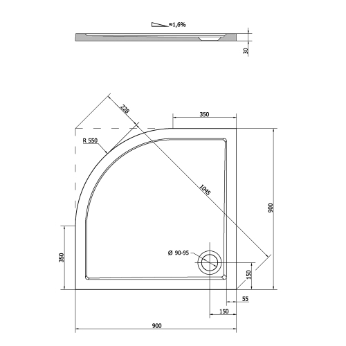 Sapho POLYSAN SERA 90x90 cm öntöttmárvány zuhanytálca, fehér 41511