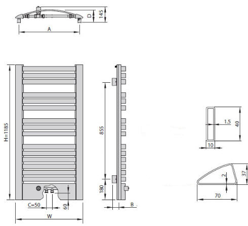 Sapho QUATRO QB 595x1185 mm ezüst, fürdőszoba radiátor (QB-612S)