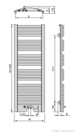 Sapho QUATRO QB 595x1698 mm ezüst, fürdőszoba radiátor (QB-617S)