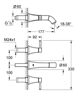 Grohe Grandera 20414 IG0 3-lyukas fali mosdócsaptelep (20414IG0)