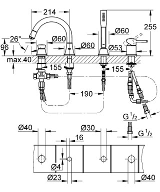 Grohe Grandera 19936 000 4-lyukas kádperembe süllyeszthető kádcsaptelep (19936000)