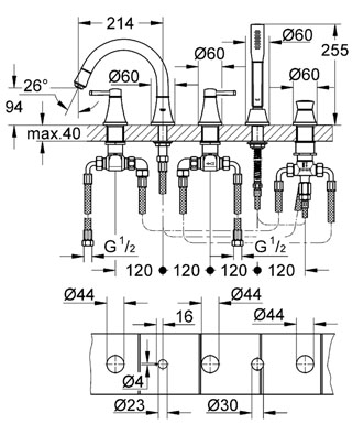 Grohe Grandera 19919 000 5-lyukas kádperembe süllyeszthető kádcsaptelep (19919000)