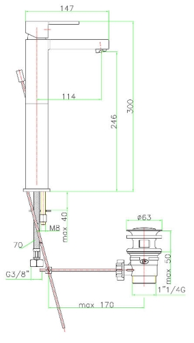 Sapho Katana magasított mosdócsaptelep automata leeresztővel, króm KA06 (77CR7524)